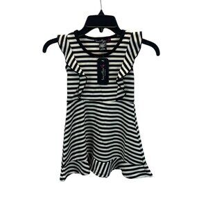 Love Alexa Girls Striped Dress Size 4 Black White Ruffle Sleeve Stretch Casual